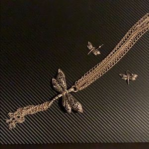 Dragonfly necklace and earring set